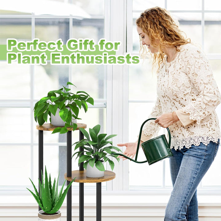 YOCOMEY 4 Tier Hölzern Blumenregal Metall Pflanzenregal, Mehrstöckig Blumenständer Pflanzenständer B