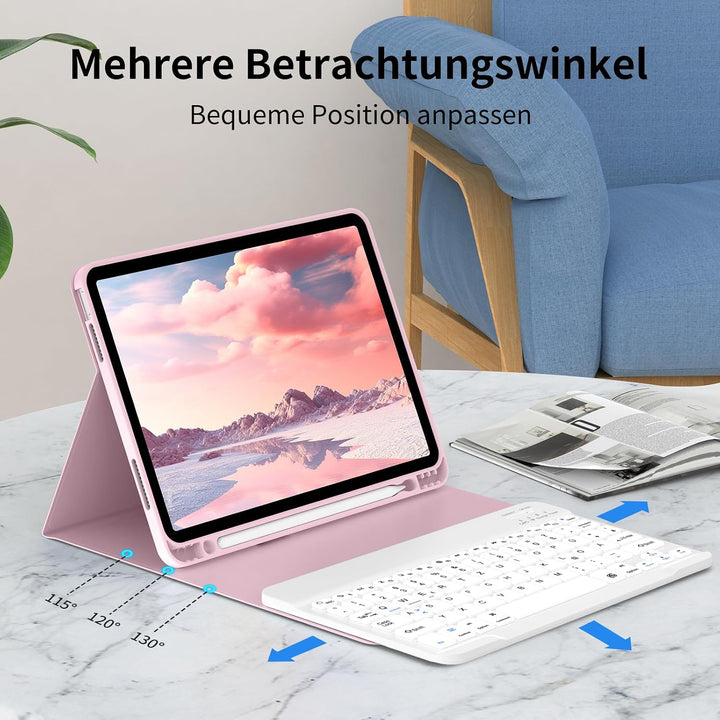 Tastatur Hülle für iPad (A16 /10.) 2025/2022 QWERTZ, Helles Rosa, Helles Rosa