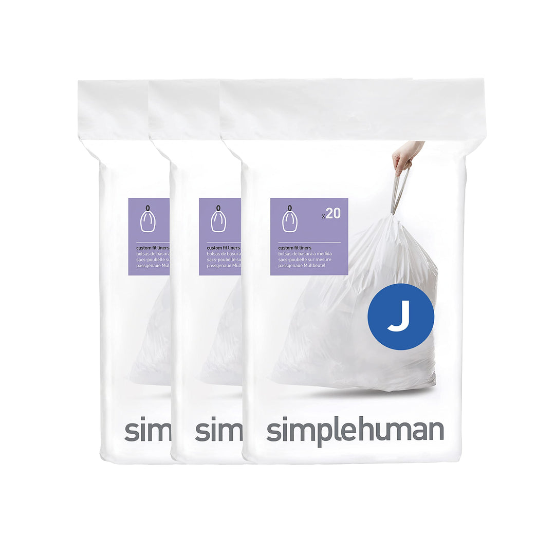 simplehuman CW0259 Code J passgenaue Müllbeutel, 30-45 Liter, 3 x Packung mit 20 (60 Stück), weisser
