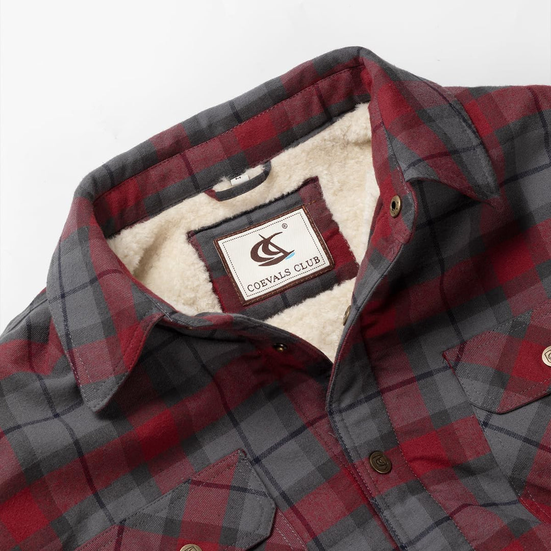 Coevals Club Herren Flanell Jacke Hemd Sherpa Holzfällerhemd Flanellhemd Langarm Kariertes Druckknöp