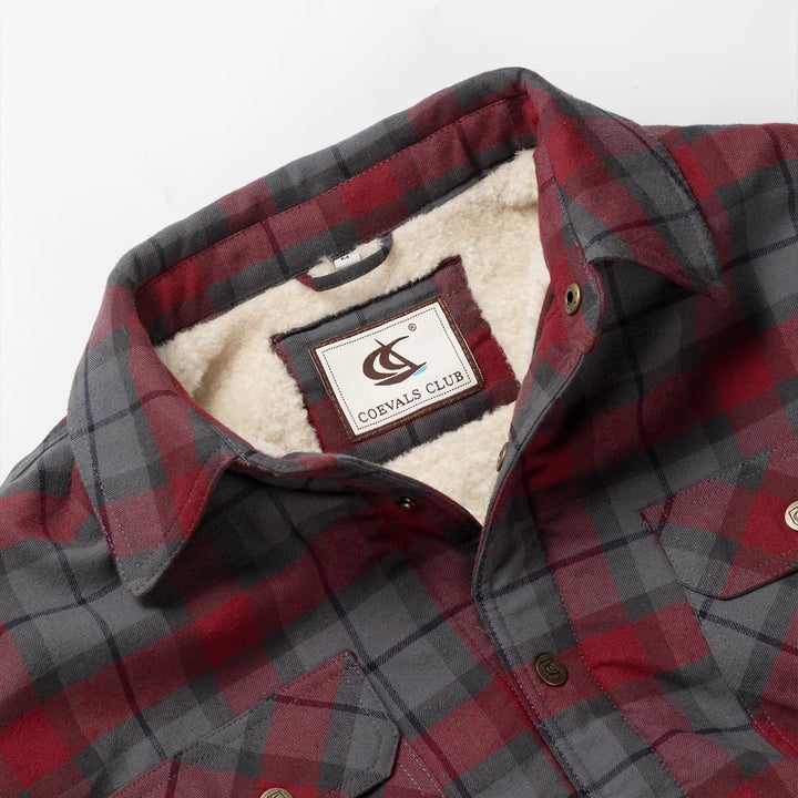 Coevals Club Herren Flanell Jacke Hemd Sherpa Holzfällerhemd Flanellhemd Langarm Kariertes Druckknöp