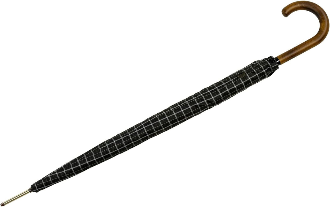 iX-brella Herren-Stockschirm Automatik mit Echtholz-Rundhakengriff - Karo schwarz Check Black, Check