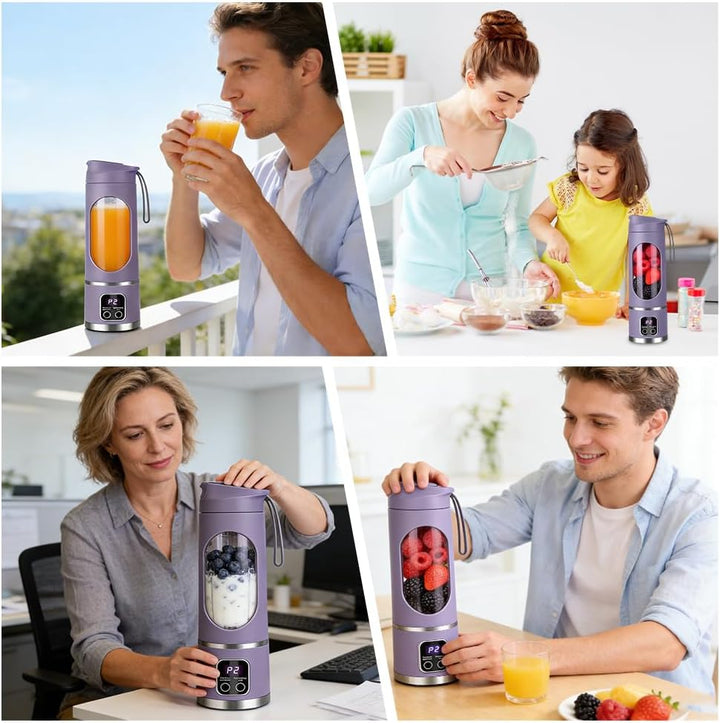 Tragbarer Mixer Smoothie Maker, 450ml USB Mini Mixer to Go mit Digitalanzeige, 12-Klingen Portable B