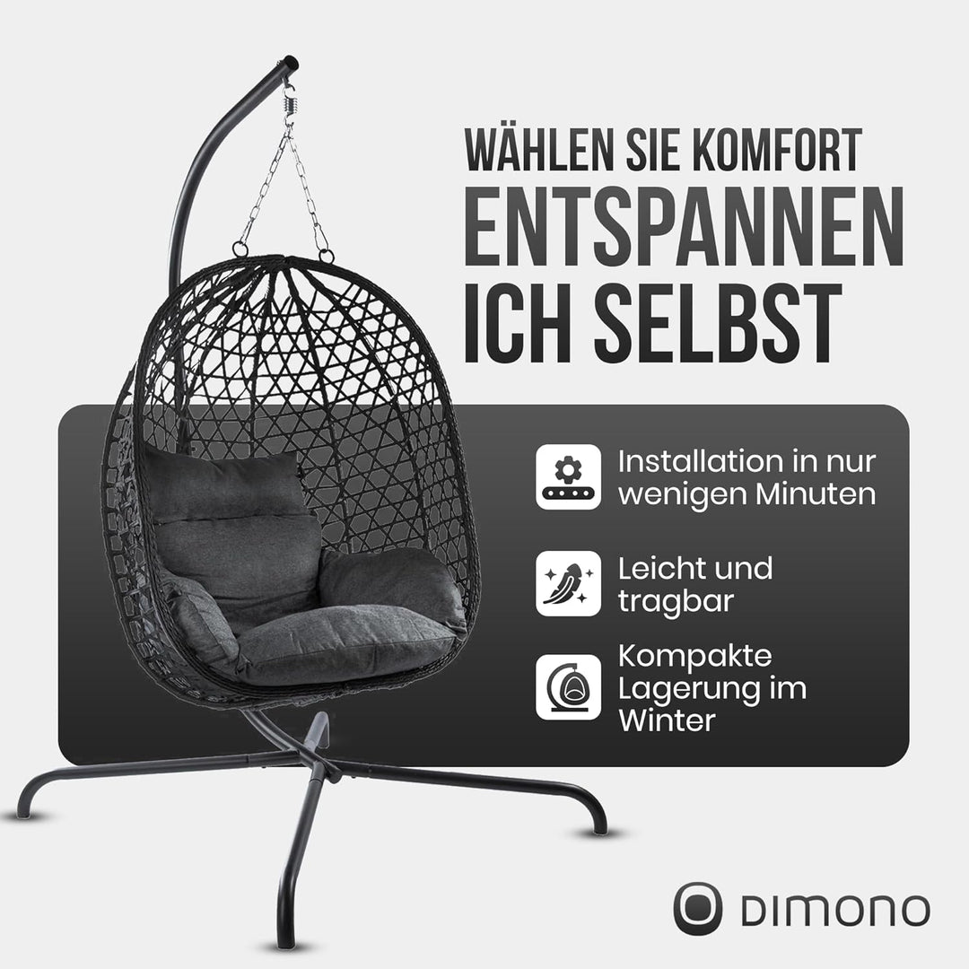Hängesessel mit Gestell; Hängekorb Sessel; Schwebeliege Rattan Outdoor & Indoor Relax-Stuhl; Egg Sch