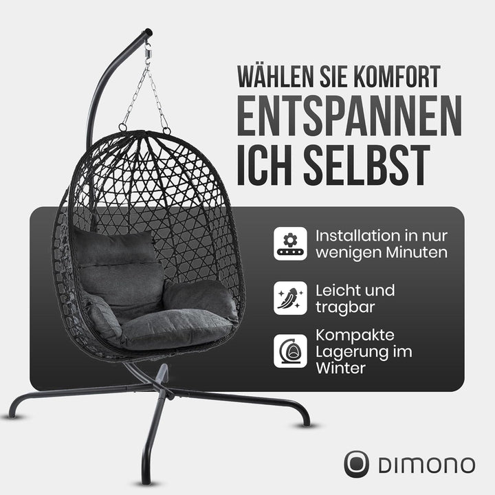 Hängesessel mit Gestell; Hängekorb Sessel; Schwebeliege Rattan Outdoor & Indoor Relax-Stuhl; Egg Sch