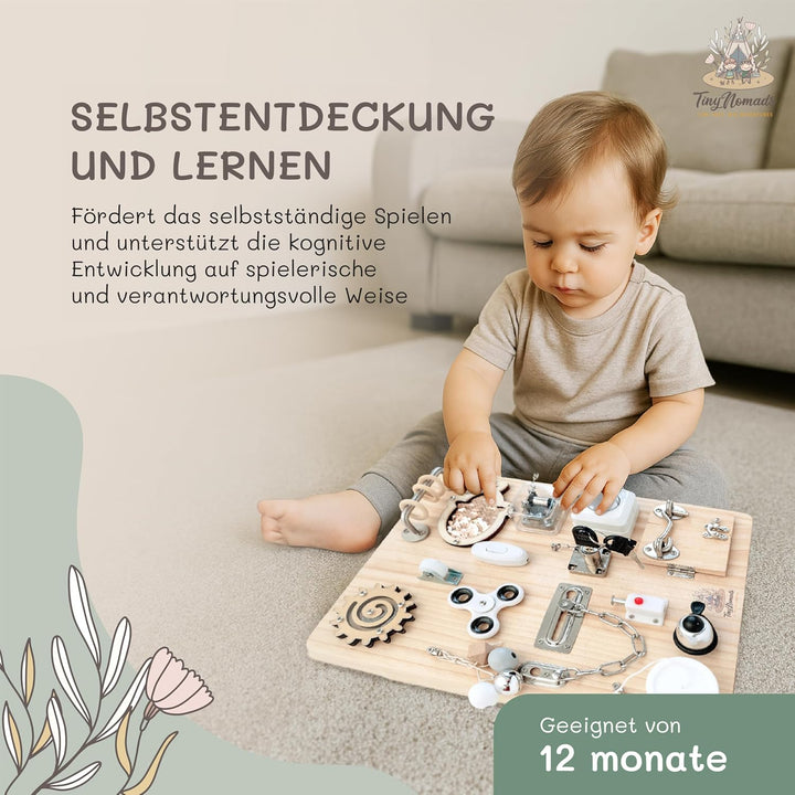 Tiny Nomads Montessori Busy Board motorikbrett ab 1 2 3 4 Jahr - Motorikboard für Baby Sensorik Acti