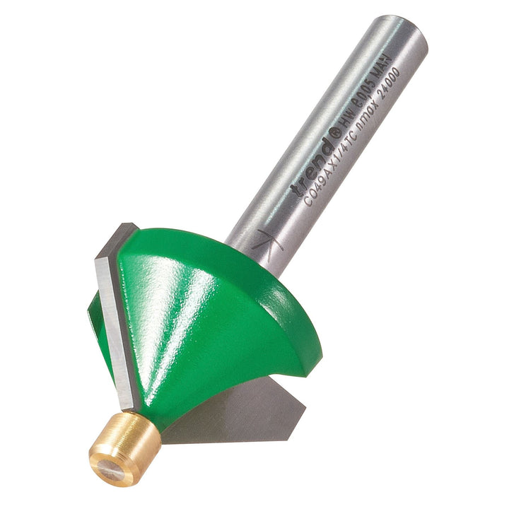 Trend CraftPro Pin-geführter Fasenfräser, 1/4 Zoll Schaft, 25,5 mm Schnittdurchmesser & 45 Grad V-Nu