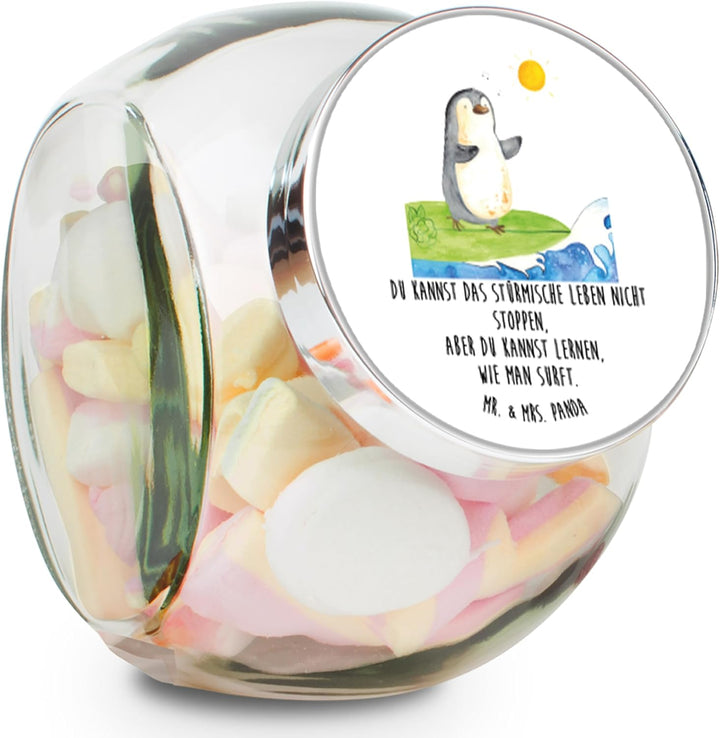 Mr. & Mrs. Panda keksdose glas Pinguin Surfer XL 2000ml - Geschenk, Teedose, Urlaub, Portugal, Vorra