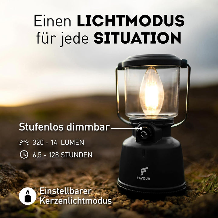 Favour Retro LED Laterne Outdoor | Helle Campinglampe, dimmbar, Kerzenlichtmodus | LED Lampe Akku au