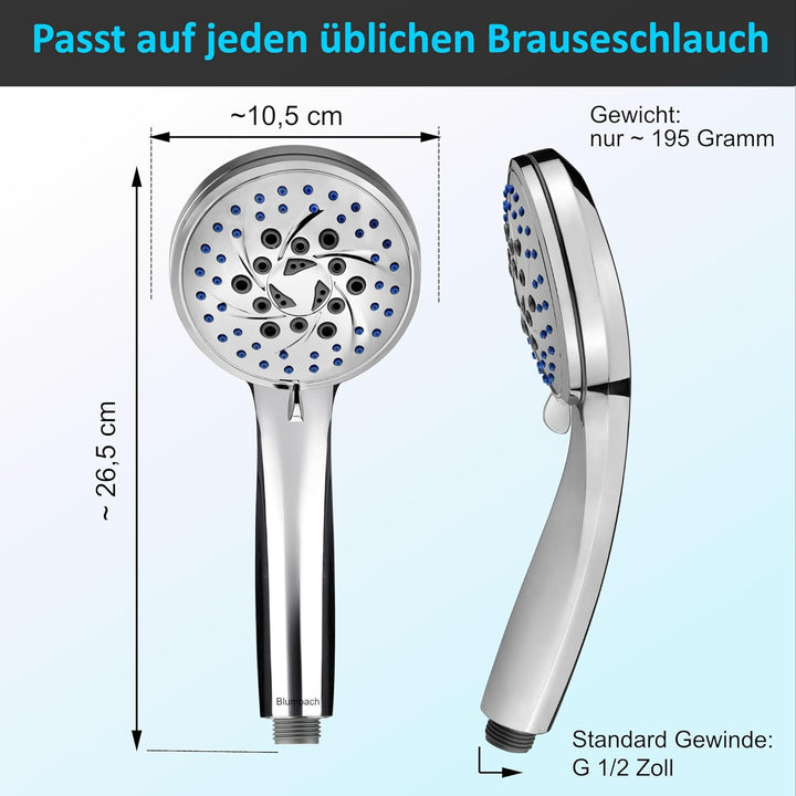 Duschkopf Energy Rain mit 9 Strahlarten, Hochdruck Duschkopf wassersparend, Duschbrause, Handbrause