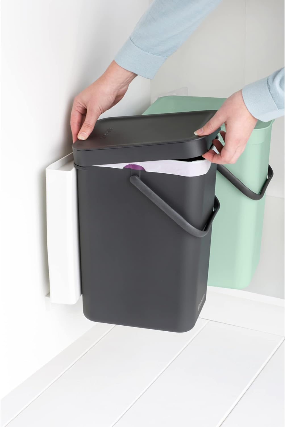 Brabantia Sort and Go Einbaubehälter, 2 x 12 l, Jadegrün/Grau