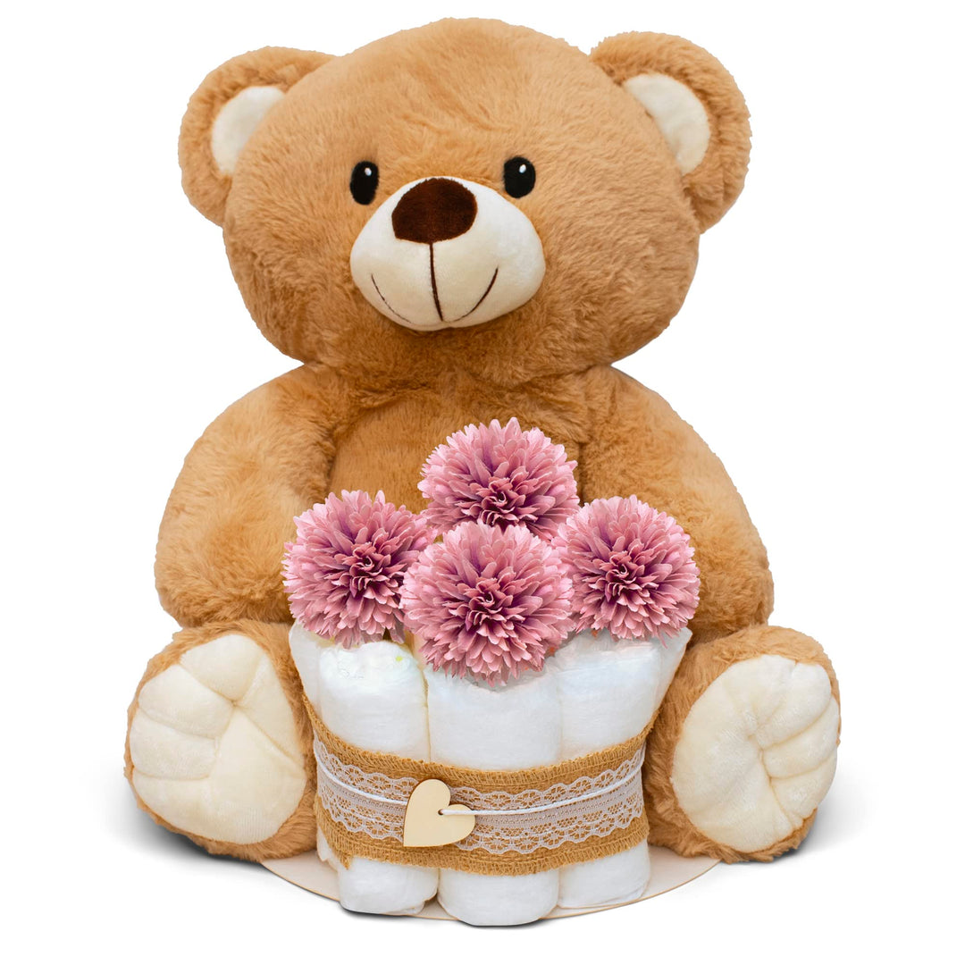 MilaBoo® Kleine Vintage Windeltorte Mädchen mit grossem Teddybär I Liebevolles Geschenk zur Geburt I