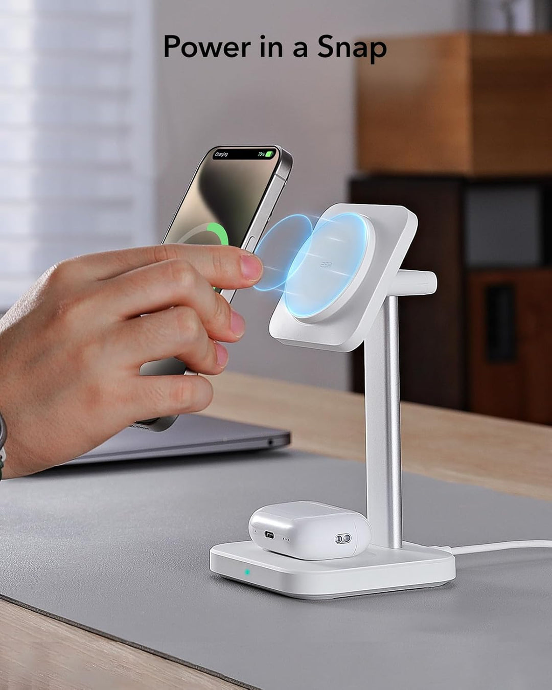 ESR 2 in 1 Ladestation Apple Watch und iPhone, Magsafe Ladestation für iPhone 17/16/15/14/13/12, App