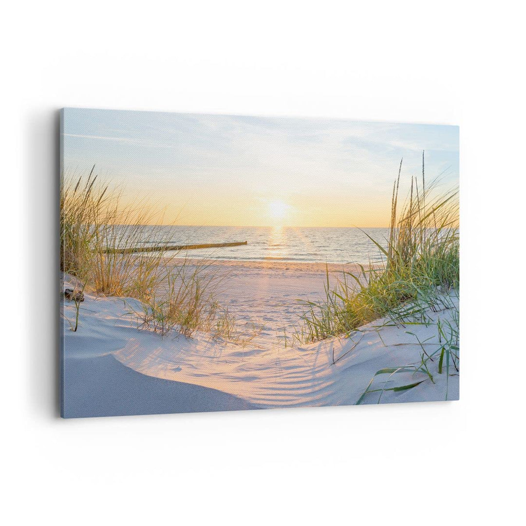 Bilder auf Leinwand 100x70cm Leinwandbild mit Rahmen Düne Strand Meer Gross Wanddeko Bild Schlafzimm