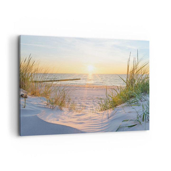 Bilder auf Leinwand 100x70cm Leinwandbild mit Rahmen Düne Strand Meer Gross Wanddeko Bild Schlafzimm