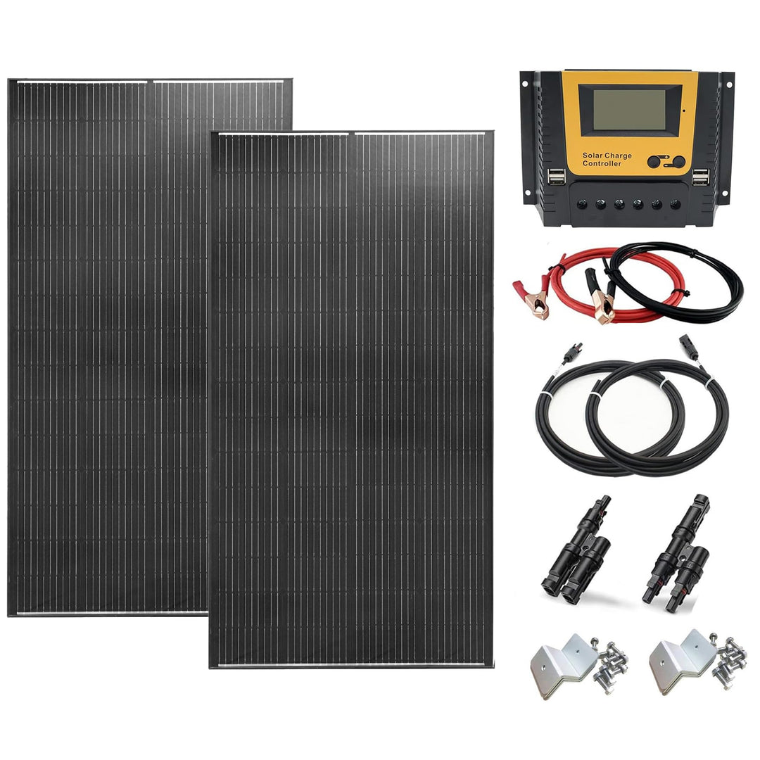 400W Solarpanel Kit Solar Set 12V, 2x200 Watt Schwarz Solarmodul + 60A Laderegler Solaranlage Komple