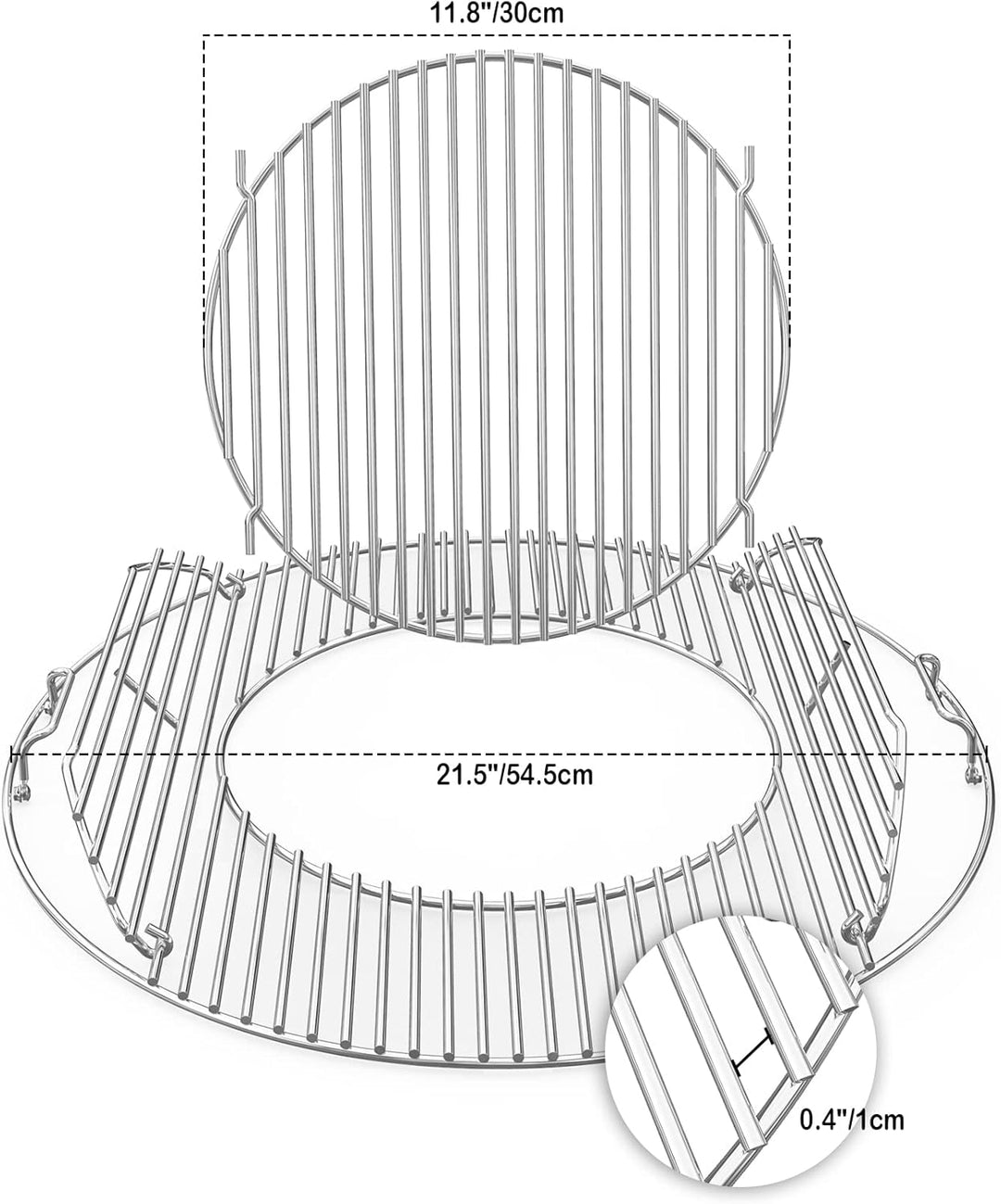 Onlyfire Grillrost Edelstahl, Ø 54,5 cm, Grillrost Rund mit Griff, Abnehmbarer Grillroste für Pizzas