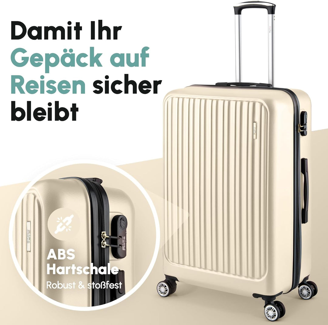 Easy Move ABS Hartschalenkoffer [ERGONOMISCH & SICHER] - Grosser Trolley Koffer mit 360° Rädern, Zah