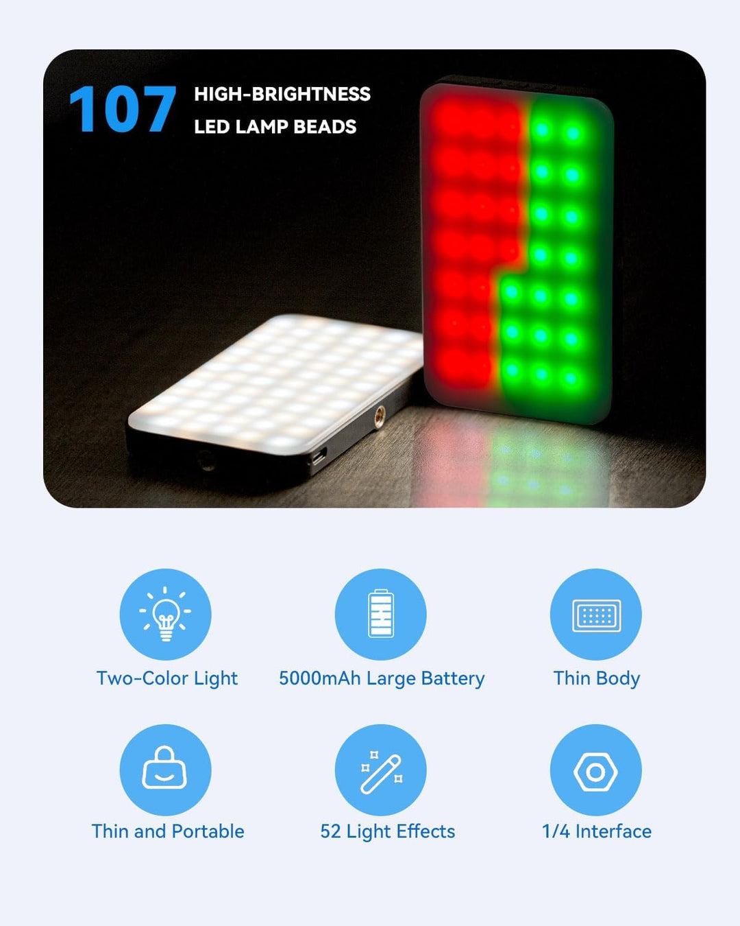 Handy Licht iPhone Selfie Licht: 5000 mAh RGB Wiederaufladbare Telefonfülllichter, LED Ringlicht für