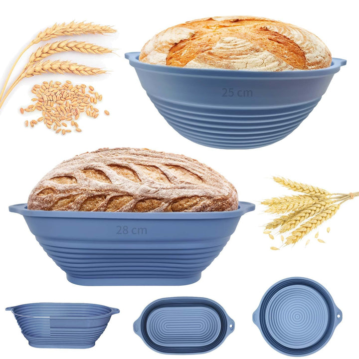 Silikon Gärkörbchen für Brot, 28 cm Gärkorb Oval und 25 cm Gärkorb Brot Rund, Faltbarer, Verbesserte
