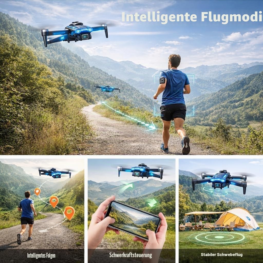 Drohne mit Kamera 1080P für Kinder Anfänger, Bürstenlosem Motor RC Quadcopter, Start mit einem Knopf