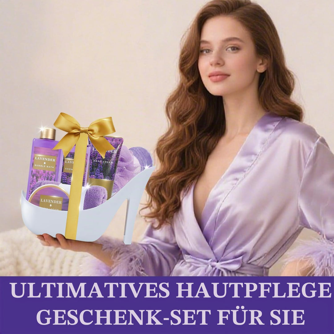 SPA LUXETIQUE Wellness Set für Frauen - 8tlg Lavendelduft Bade Geschenkset mit Duschgel, Bodylotion,