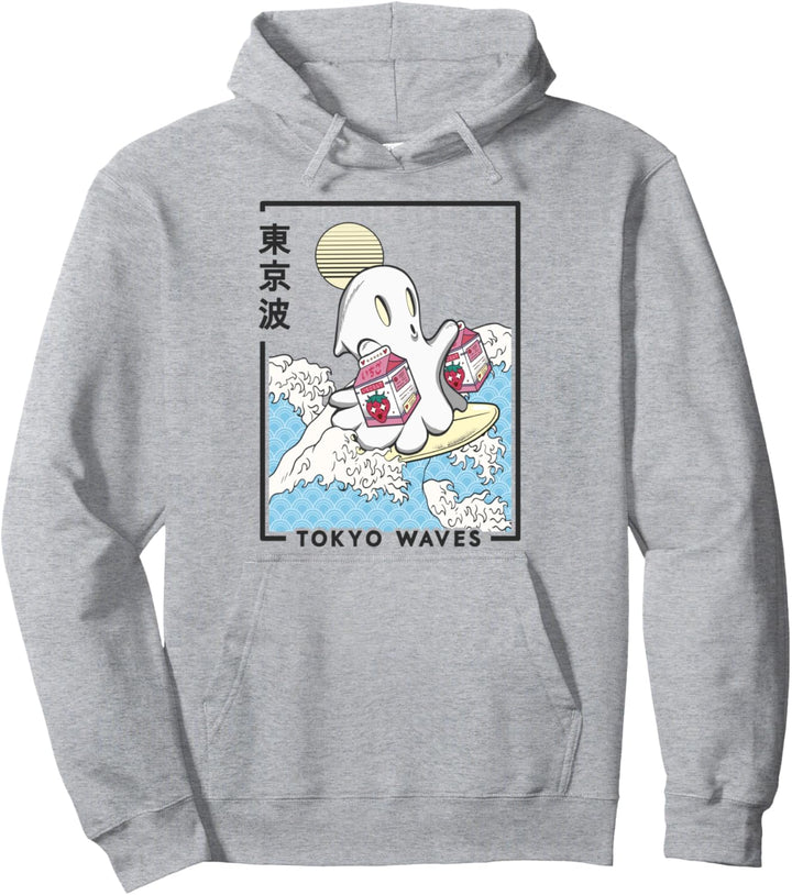 Ghost Strawberry Milk Surfer Japanische Wellen Kawaii Ästhetik Pullover Hoodie
