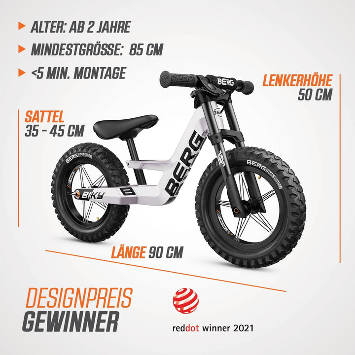 BERG Biky Cross Laufrad | ab 2 Jahren | 12 Zoll | Kinder Laufrad mit Handbremse | Luftreifen | Höhen
