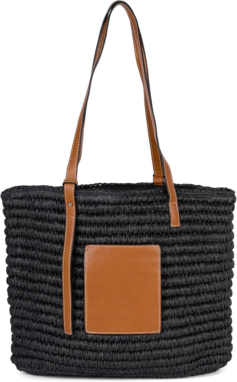 styleBREAKER Damen Korbflecht Schultertasche aus Papierstroh, Strandtasche mit langen Henkeln, Flech