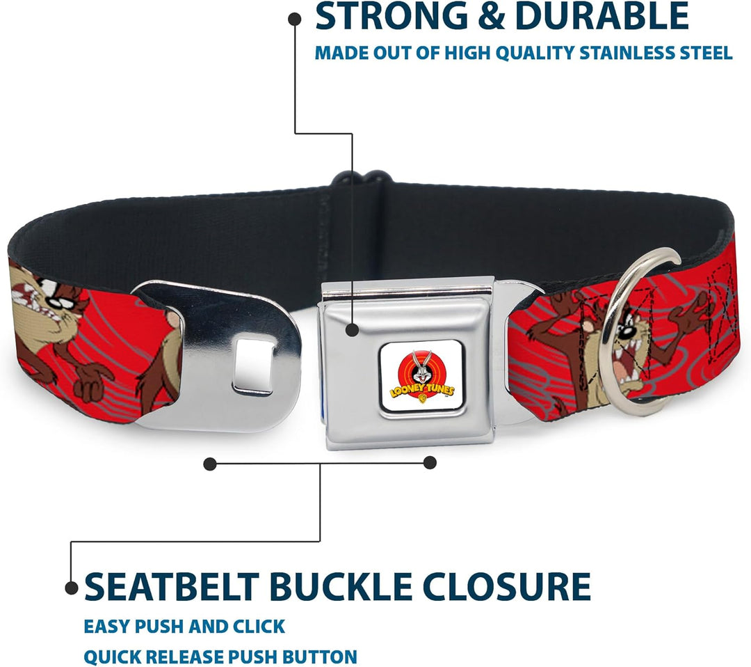 Buckle-Down 22,9–38,1 cm lta-Looney Melodien Logo weiss Hund Halsband WL - Fits 18-32" - 1.5" Wide,