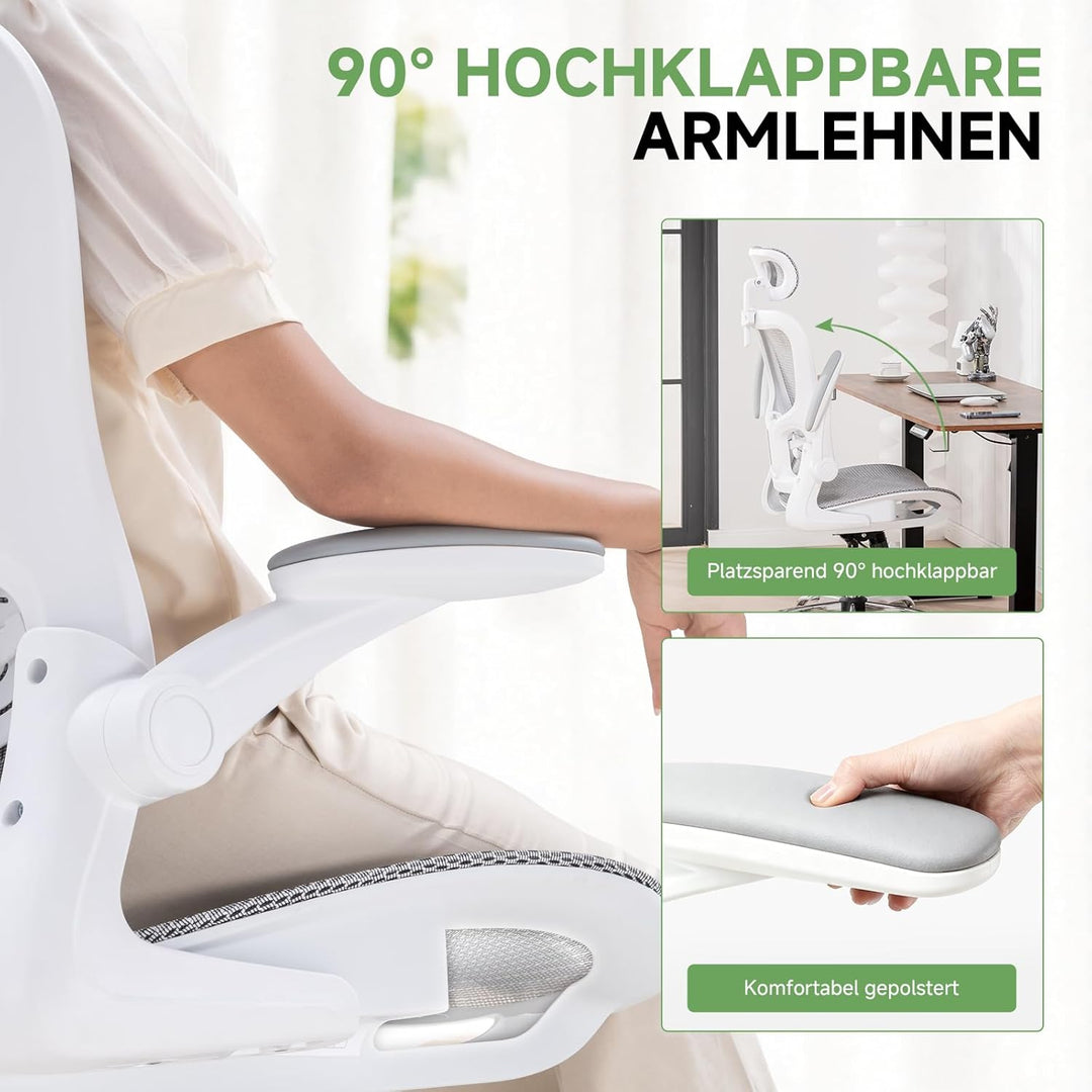 GTPLAYER Bürostuhl Ergonomisch, Schreibtischstuhl mit Verstellbarer Kopfstütze, Armlehnen, Lendenwir