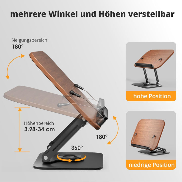 SupeDesk Buchständer zum Lesen,verstellbarer Holz-Buchhalter Leseständer,360° drehbar,faltbar,Kochbu