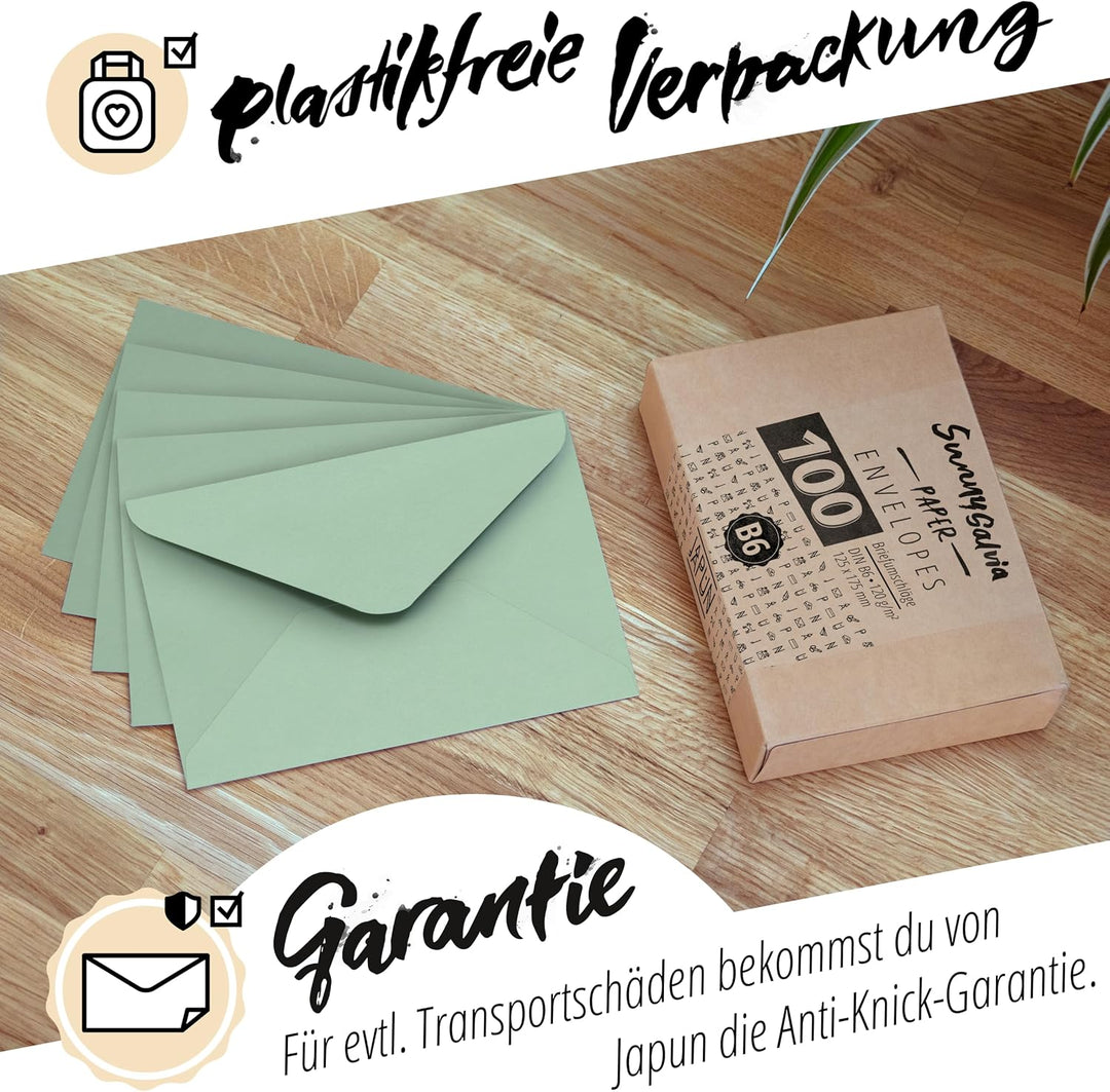 Japun – Briefumschläge (100 Stück) aus Papier, Kuvert, Umschlag ohne Fenster - DIN B6-175 x 125 mm -
