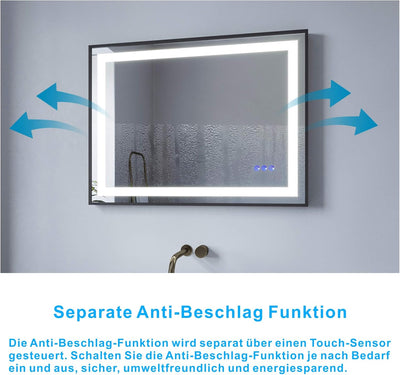 Lichtspiegel 80x60 cm Wandspiegel Schwarz matt Rahmen Badspiegel mit Beleuchtung Lichtschalter Badez