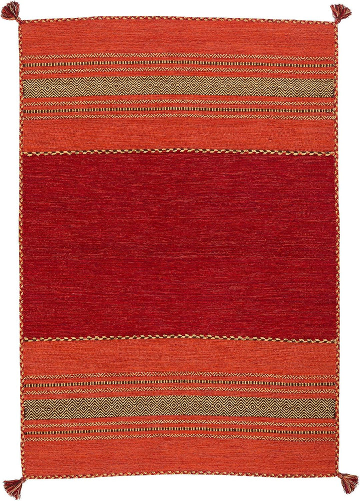 Navarro Natur Teppich Bauwolle Kelim Rot Orange in 6 Grössen
