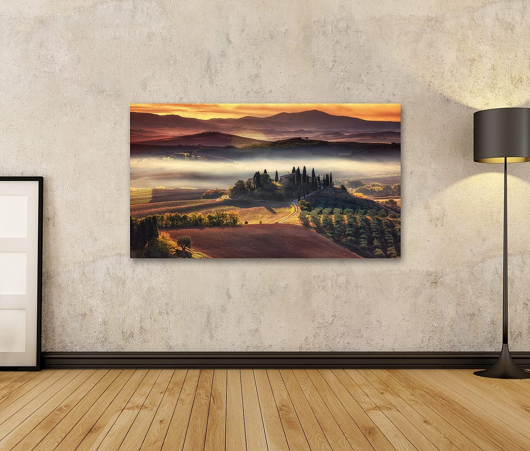 islandburner Bild auf Leinwand Toskana Panorama Landschaft Berühmt Bauernhaus Sanften Hügeln Tälern