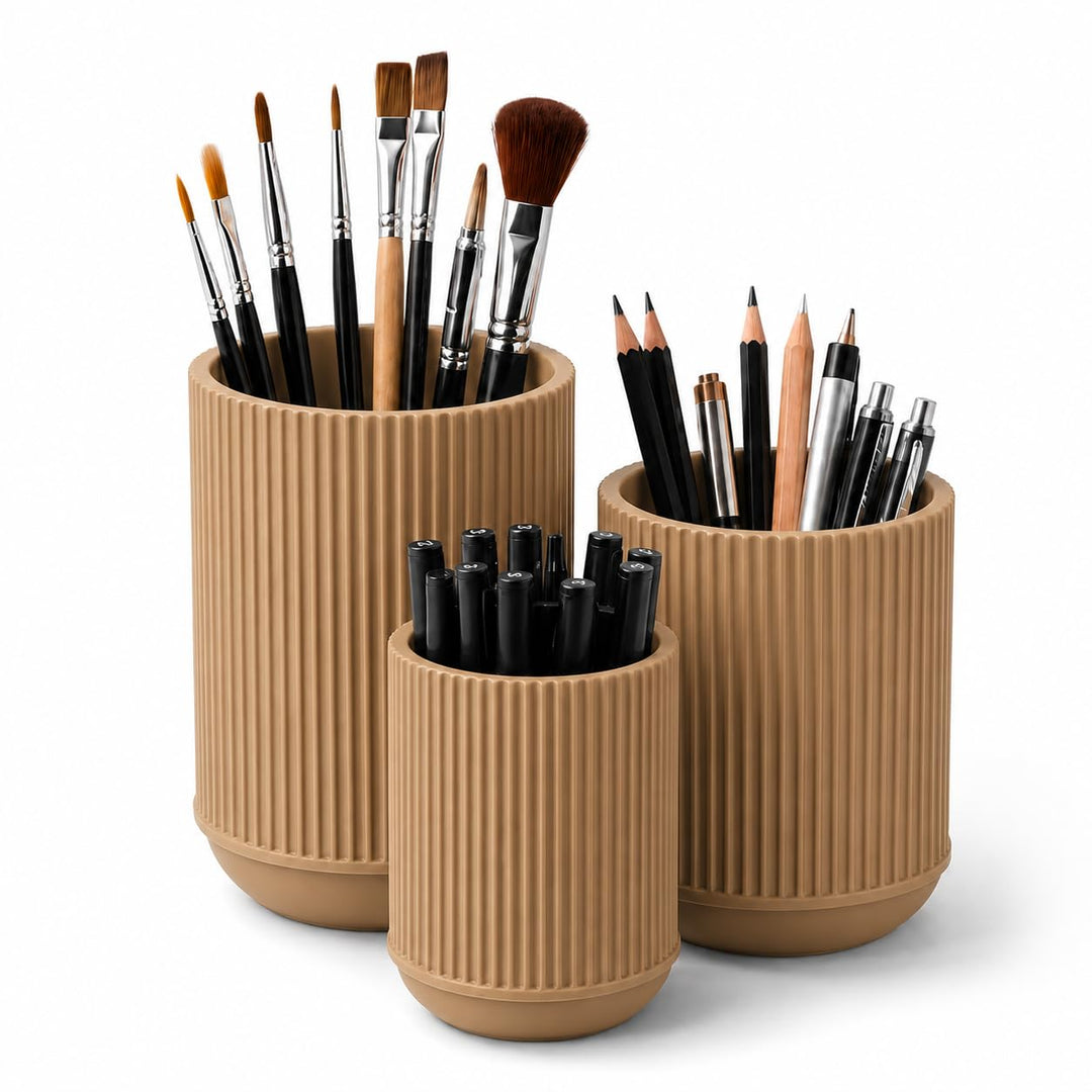 CABU Stiftehalter Beige 3er Set – Minimalistischer Schreibtisch Organizer – Multifunktionaler Stifte