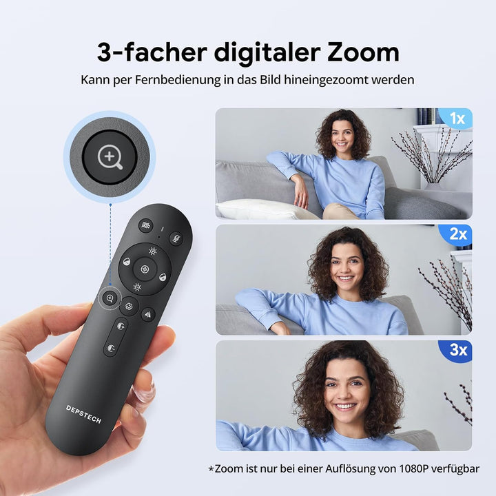 DEPSTECH DW50 Pro Webcam 4K, Ultra HD mit Mikrofon, 3-facher Zoom, 1/2.55 Sony Sensor, Duale Mics mi