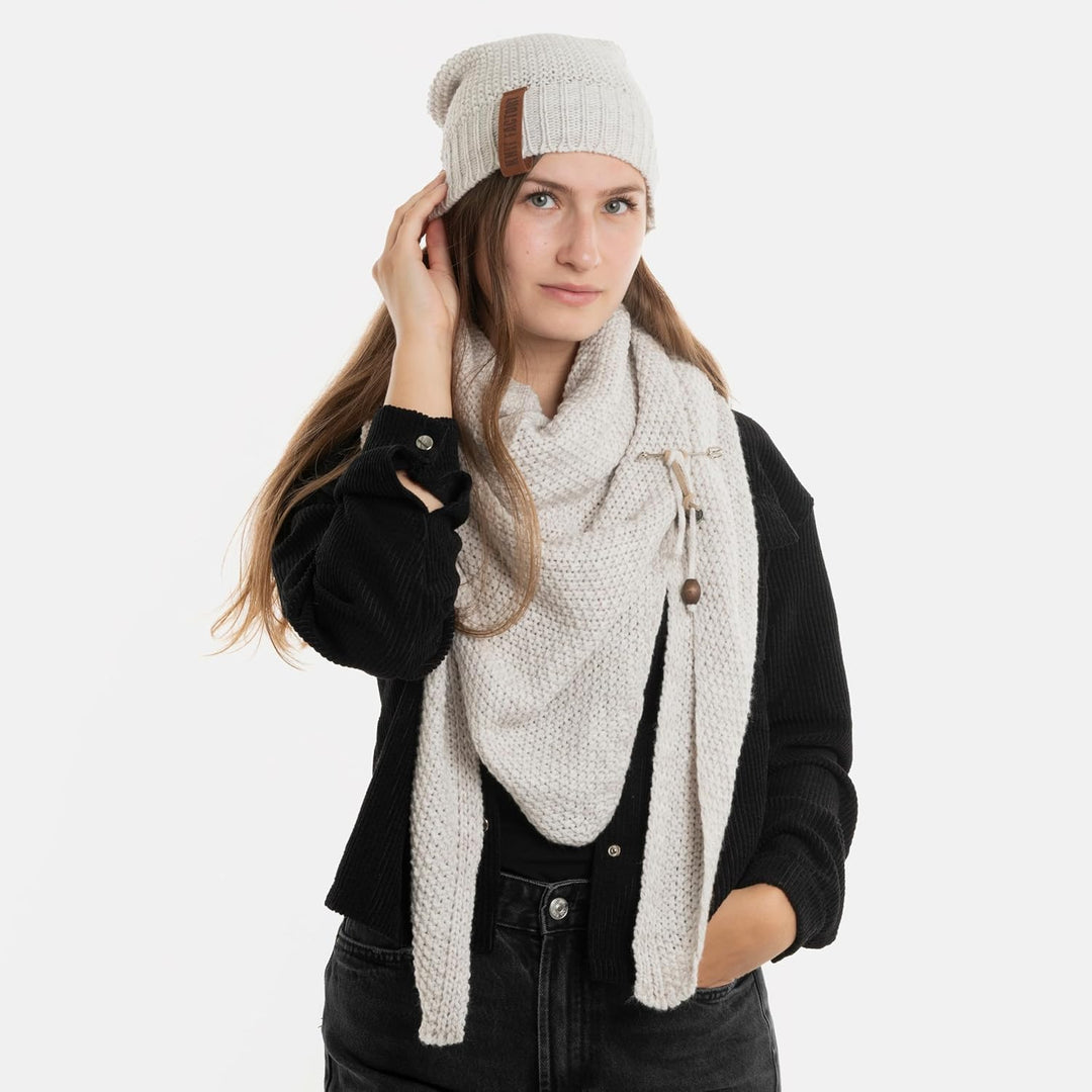 KNIT FACTORY - Dreiecksschal Coco - Damen Strickschal mit Wolle - Umschlagtuch für den Herbst und Wi