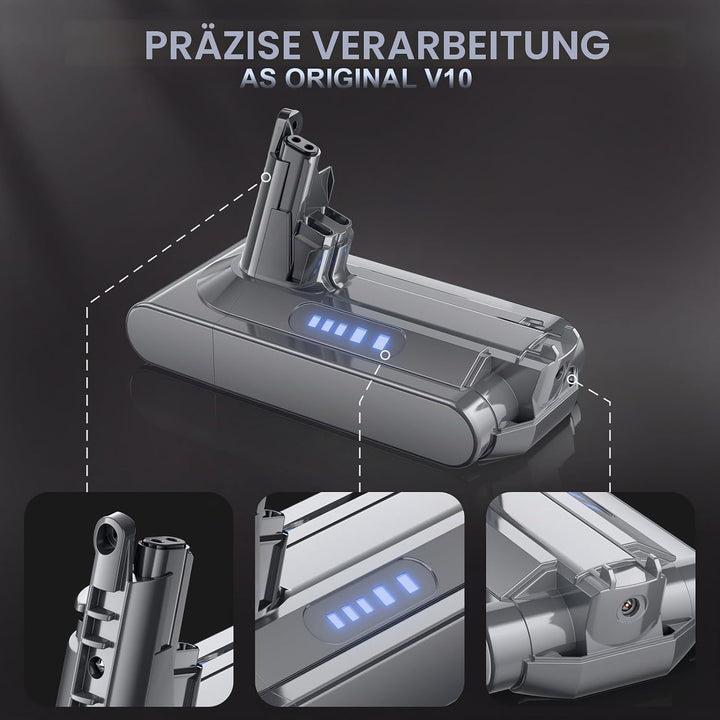 8.0Ah V10 Akku für Dyson, Powtree Ersatzakku für Dyson V10 SV12 Absolute Animal Motörhead Fluffy Tot