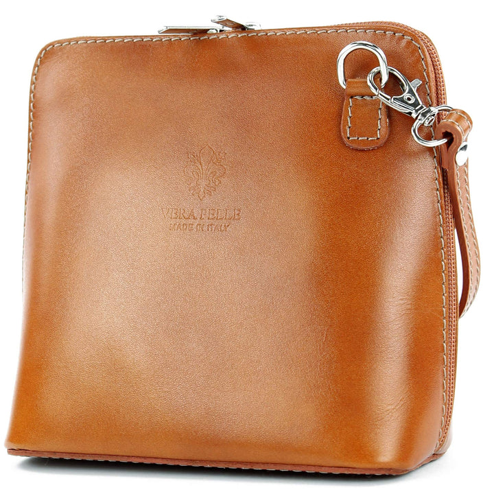 modamoda de - T94 - ital kleine Umhängetasche aus Glattleder Cognac, Cognac