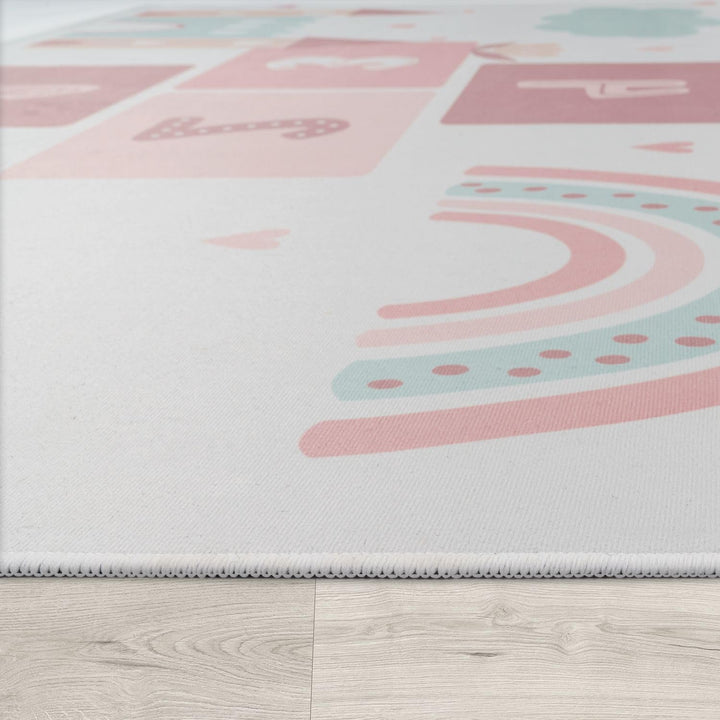 TT Home Kinderteppich Babyzimmer Teppich Kinderzimmer rutschfest Tiere Weltkarte Autos, Farbe:Rosa C