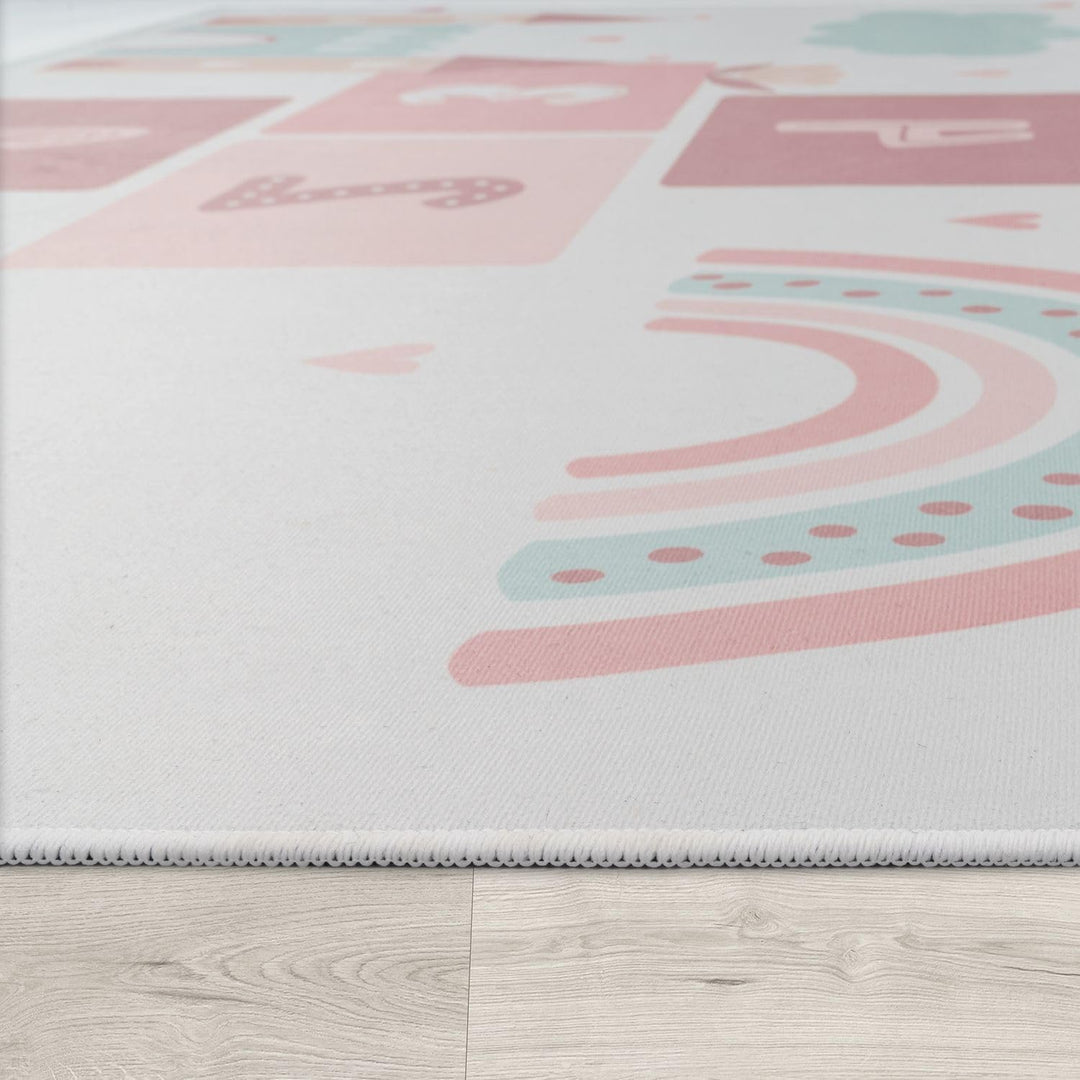 TT Home Kinderteppich Babyzimmer Teppich Kinderzimmer rutschfest Tiere Weltkarte Autos, Farbe:Rosa C