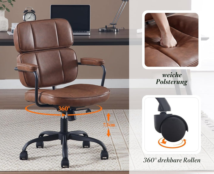 chairus Schreibtischstuhl Bürostuhl Ergonomisch für Arbeitszimmer PU Leder 360° Drehstuhl Höhenverst