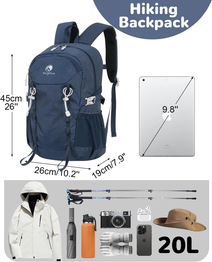 20L Klein Wanderrucksack Damen Herren, Leicht Tagesrucksack mit Rückenbelüftung 3D Air Mesh, Daypack
