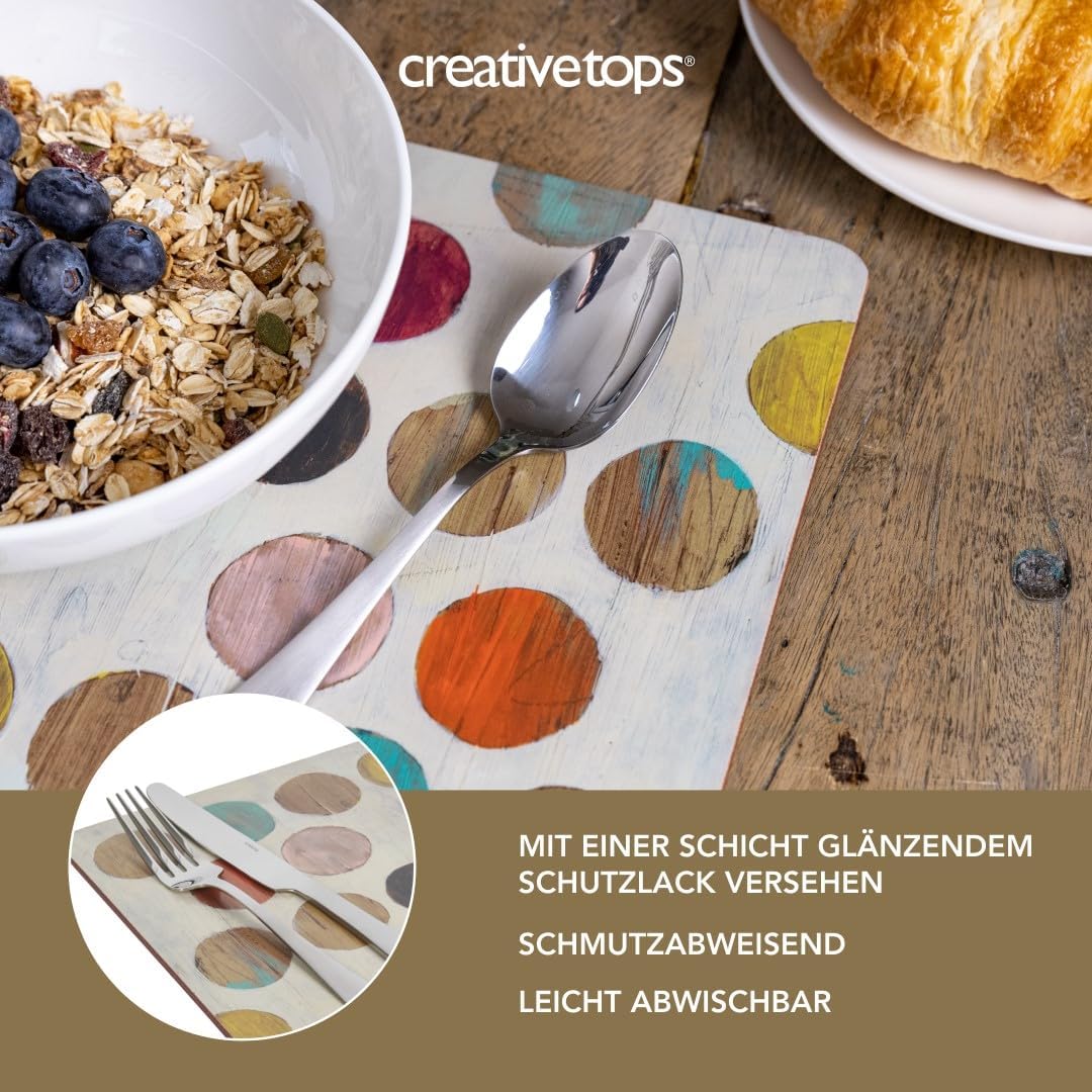 Creative Tops Platzsets, Design Retro Punkte, hochwertig, Unterseite aus Kork, Holz, mehrfarbig, 4-t