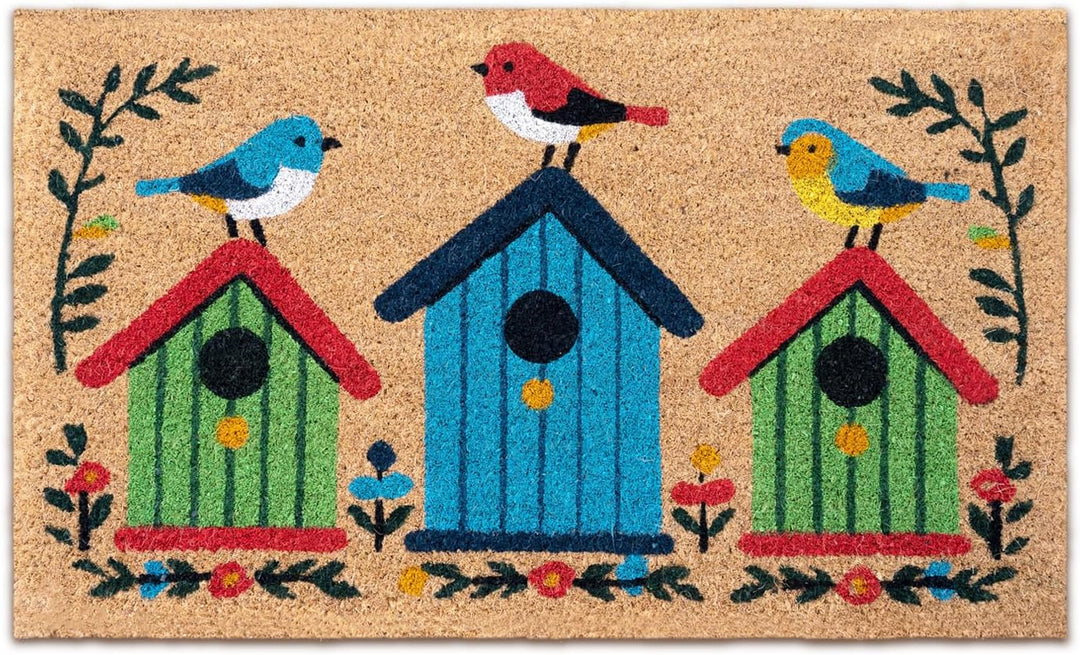 Fussmatte Kokos - Vögel - 40x70 cm - Fussmatte Aussen und Innen - Fussmatten Haustür - Türmatte Auss