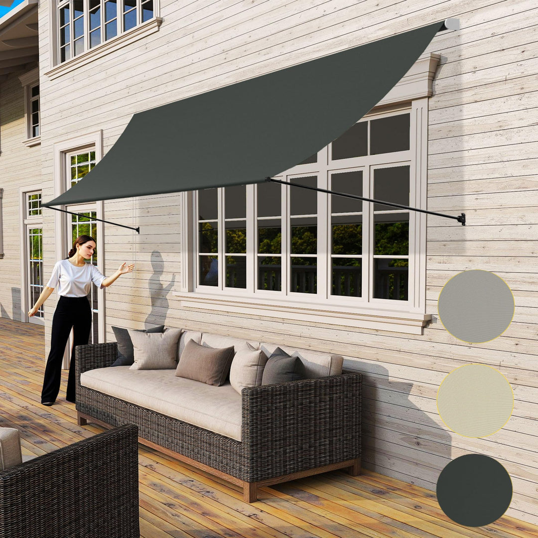 UISEBRT Fallarmmarkise Fenstermarkise einziehbar 150x145 cm, Balkonmarkise mit Kordel und Aluminium