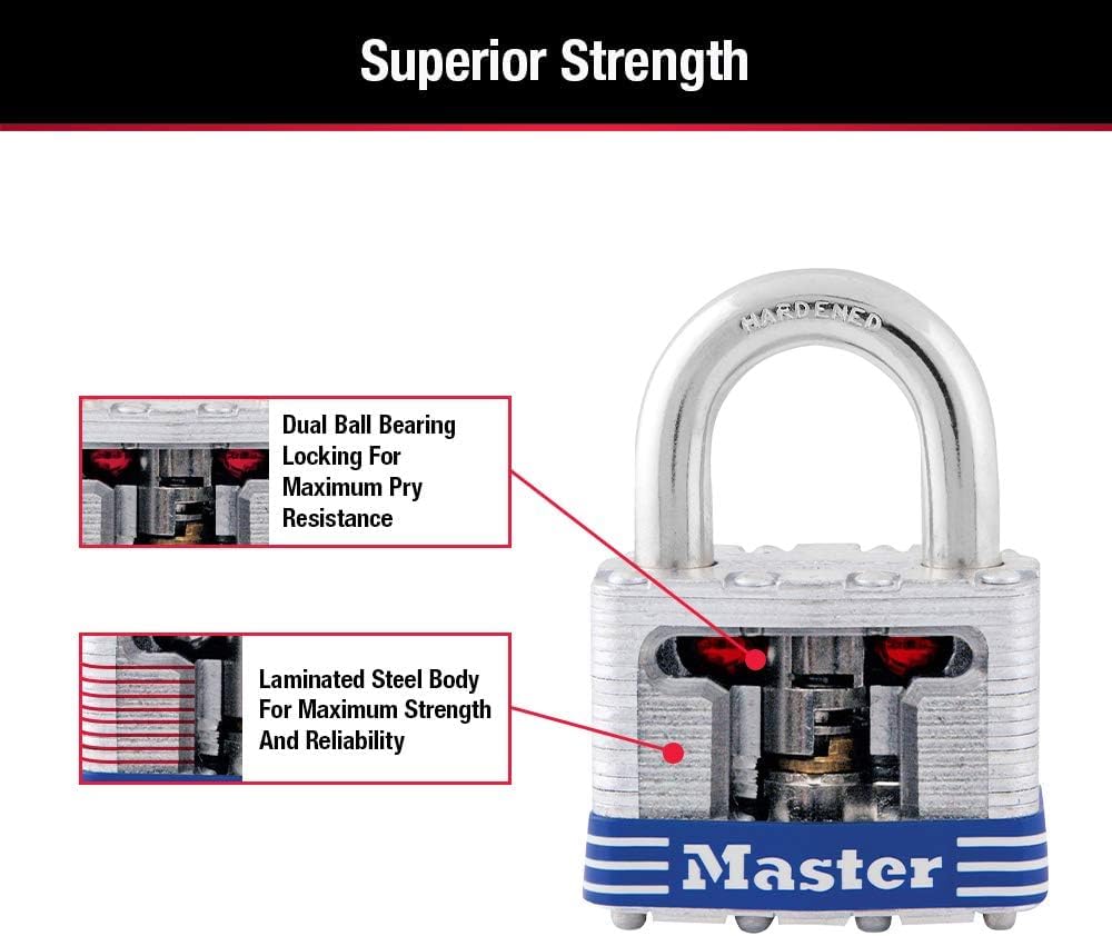 Four-Pin Tumbler Laminated Steel Lock, 2" Wide, Silver/Blue, Two Keys