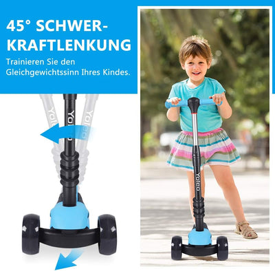 YOLEO 3-in-1 Kinder Roller Scooter mit Abnehmbarem Sitz, LED grosse Räder, Höheverstellbare Lenker f